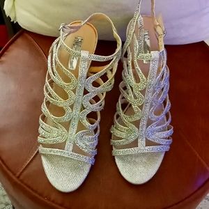 Silver beaded evening sandals